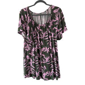 Lane Bryant  Tropical Pink & Green Print Tunic Top Size 18/20W Rayon Blend Blous